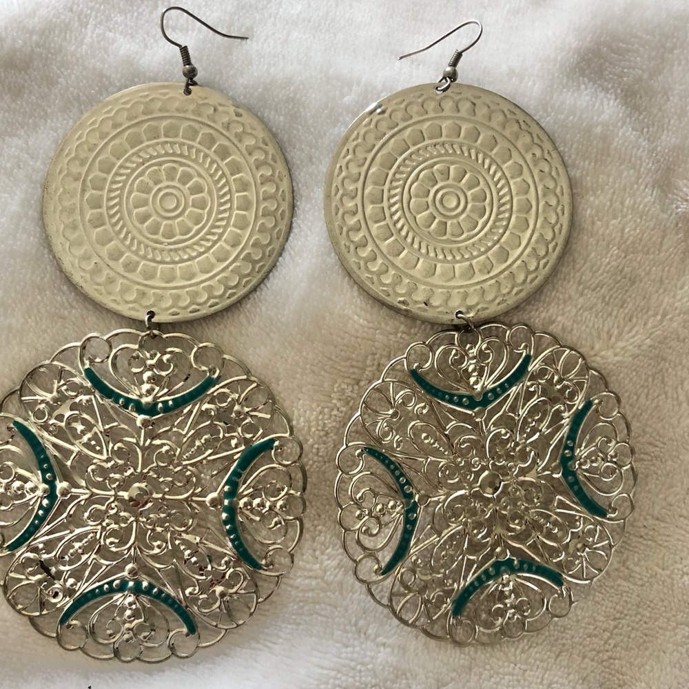 Silver and Teal Dangle Earrings